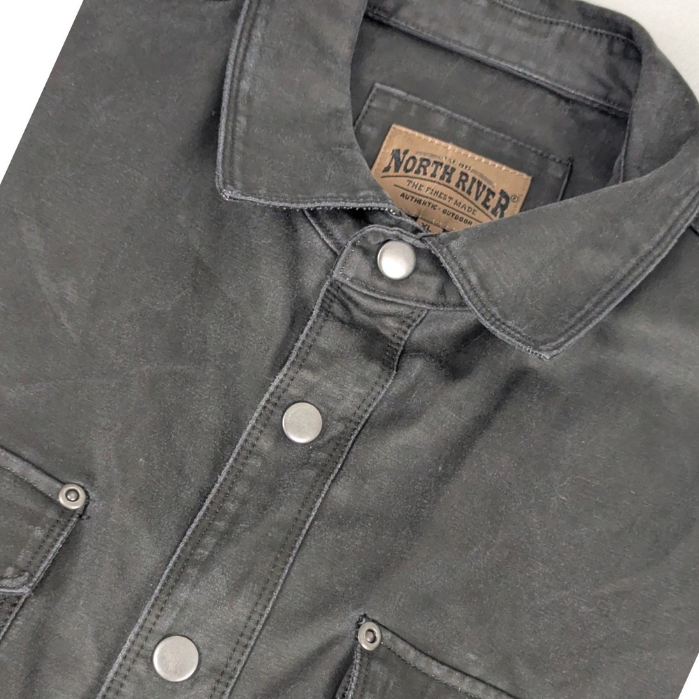 North River Mens Gunmetal Grey Moleskin Snap Front Utility Shirt Jacket XL